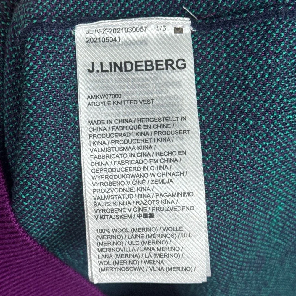 NEW J Lindeberg Argyle Sweater Vest Mens XL Purple 100% Merino Wool Gloxinia NWT